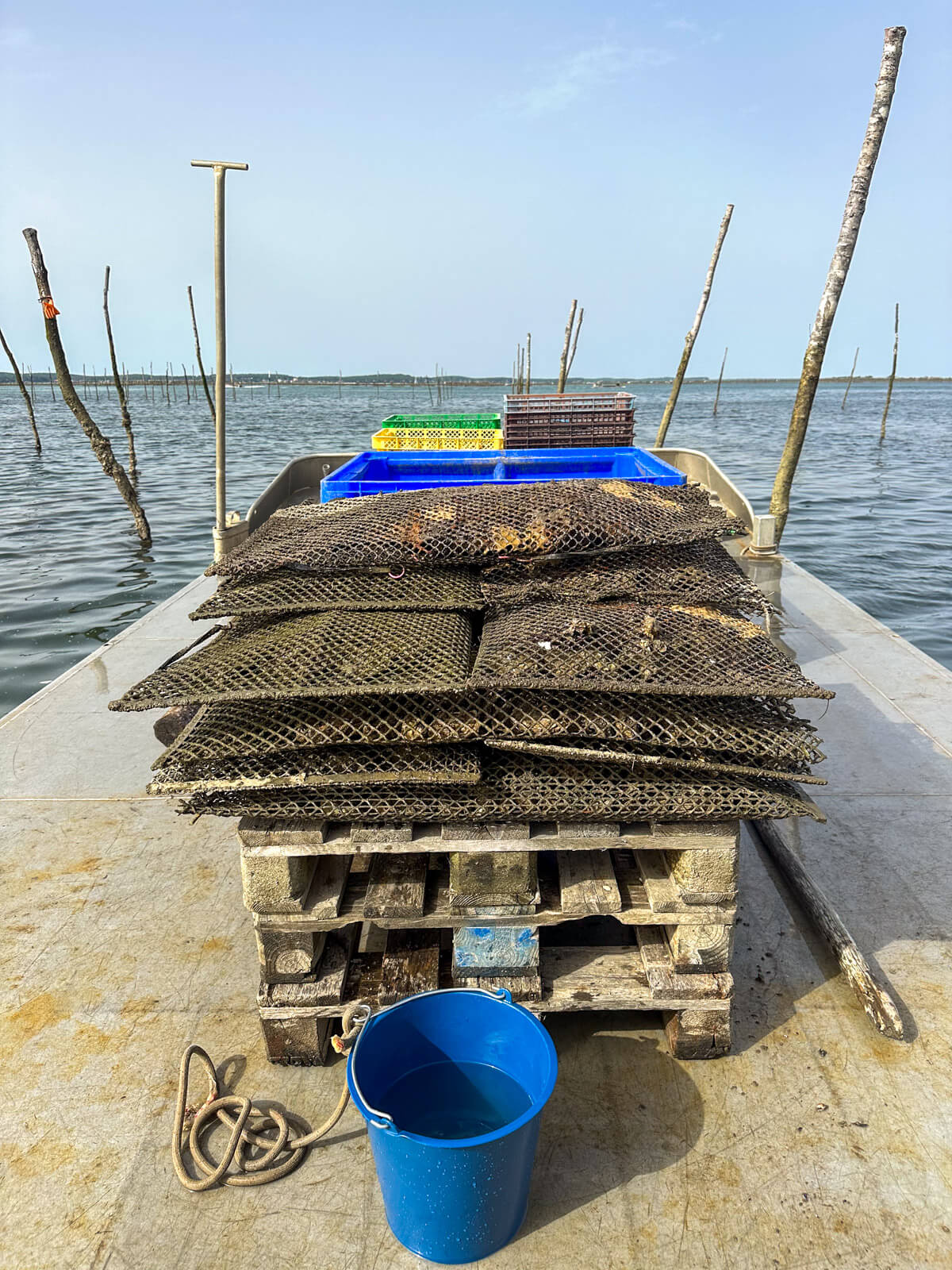 Austernboot mit Austernsäcken