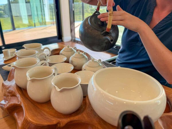 Vorbereitung der Tassen und Kannen für ein Tea Tasting
