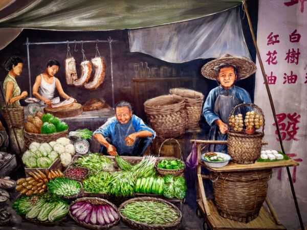 Städtetrip Singapur: Sehenswürdigkeiten und 7 spannende Stadtviertel 5 Mural, das eine Marktszene zeigt