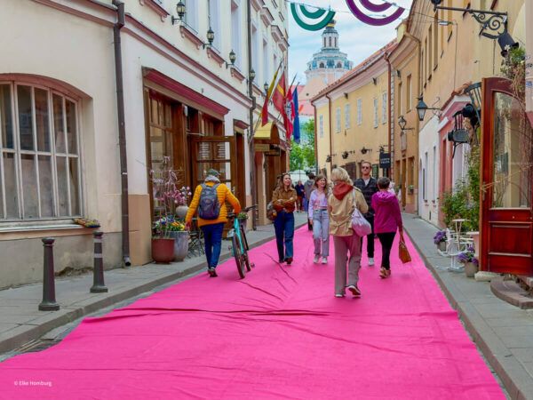 pinkfarbener Teppich im Glasviertel