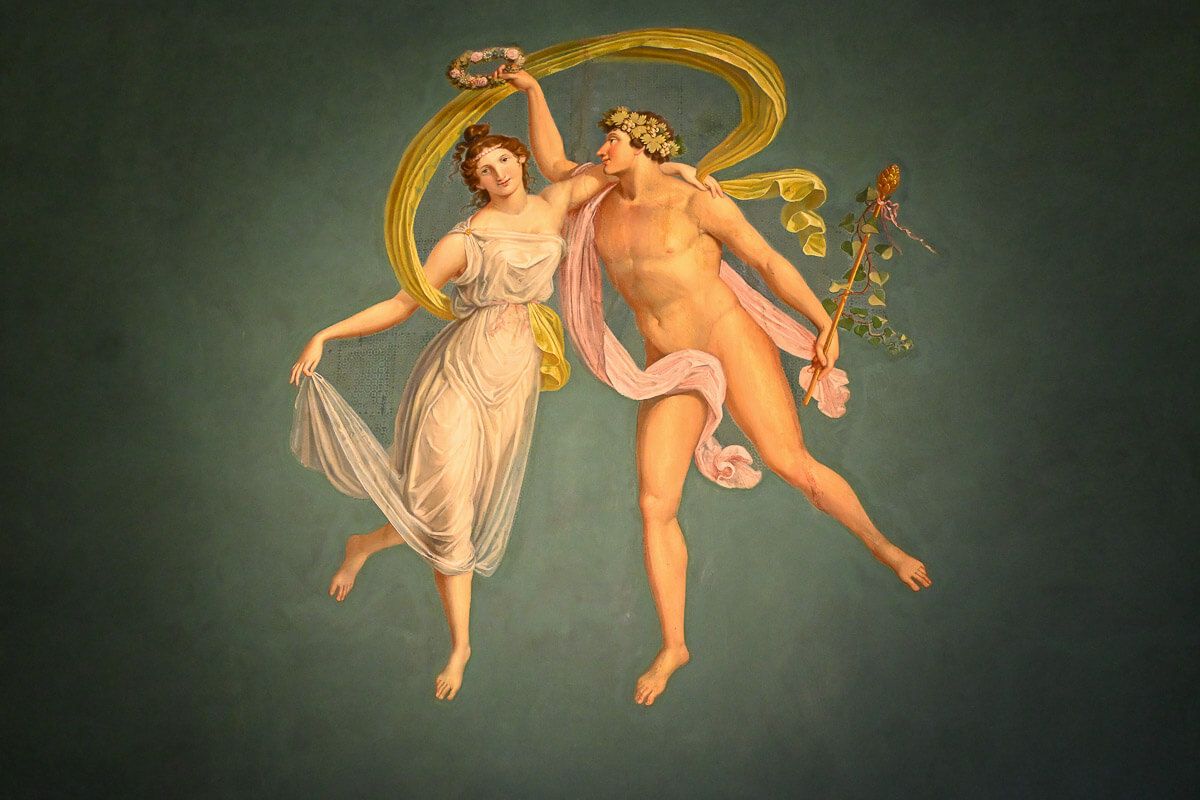 Darstellung im pompeianischen Stil, die ein Liebespaar zeigt